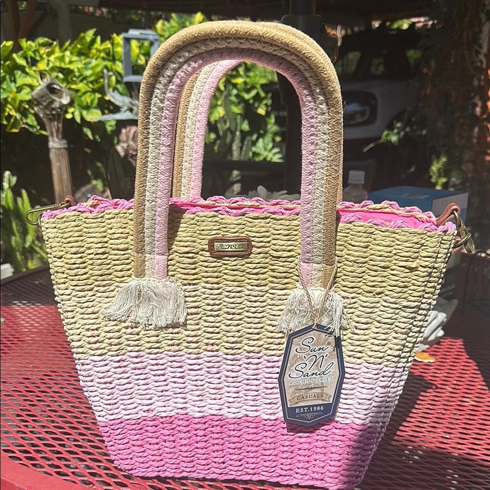 Pink and Cream Woven Tote Bag